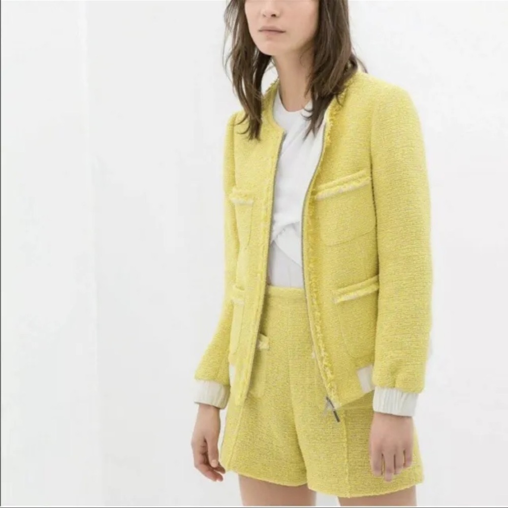 Zara Yellow Textured Jacket